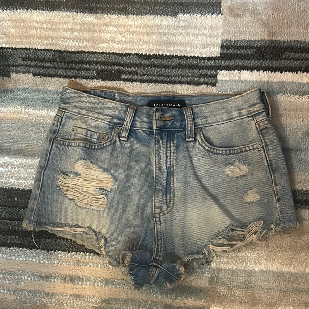 Aeropostale Women's Light Blue Ripped Jean Shorts